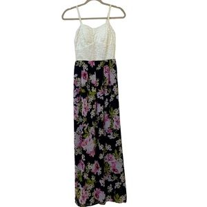 Lily Rose Floral Maxi Flowy Pink White Dress XS